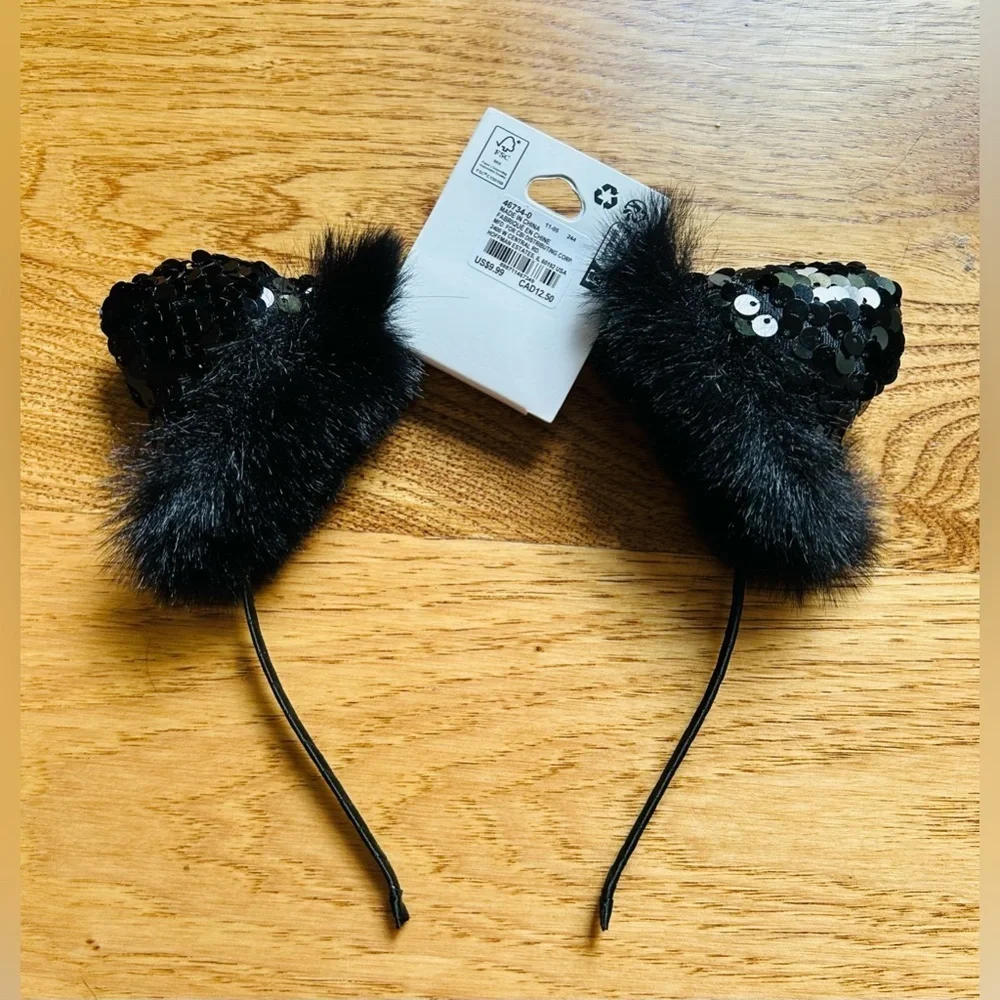 Claire's Black Sequin Cat Ears with Faux Fur